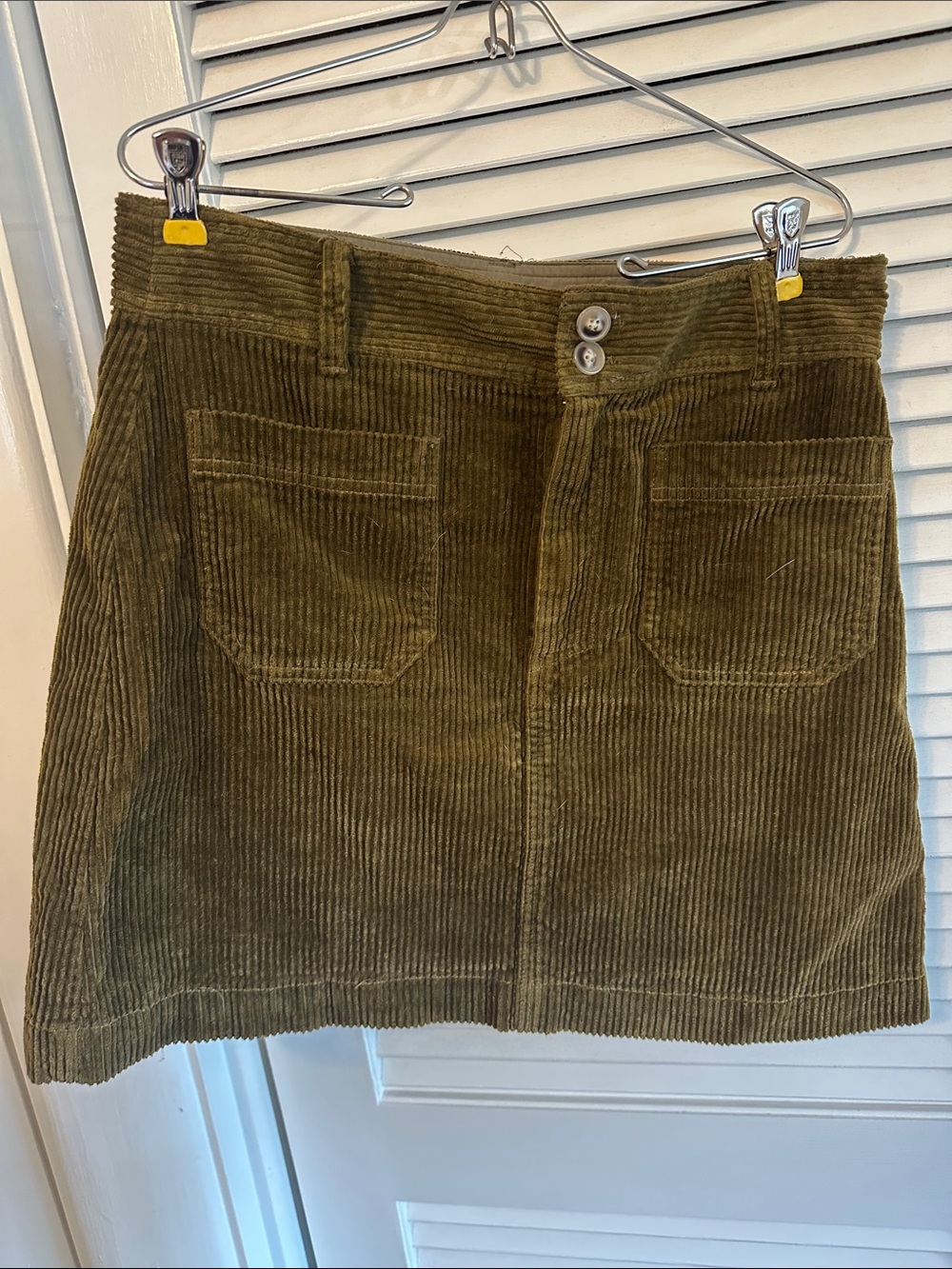Madewell Olive Green Corduroy Mini Skirt with Front Pockets